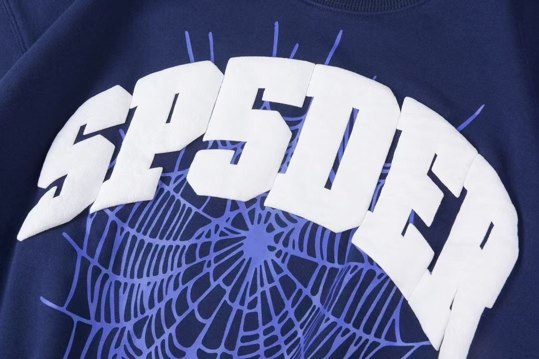 Sp5der Varsity Web Crewneck Sweatshirt Navy